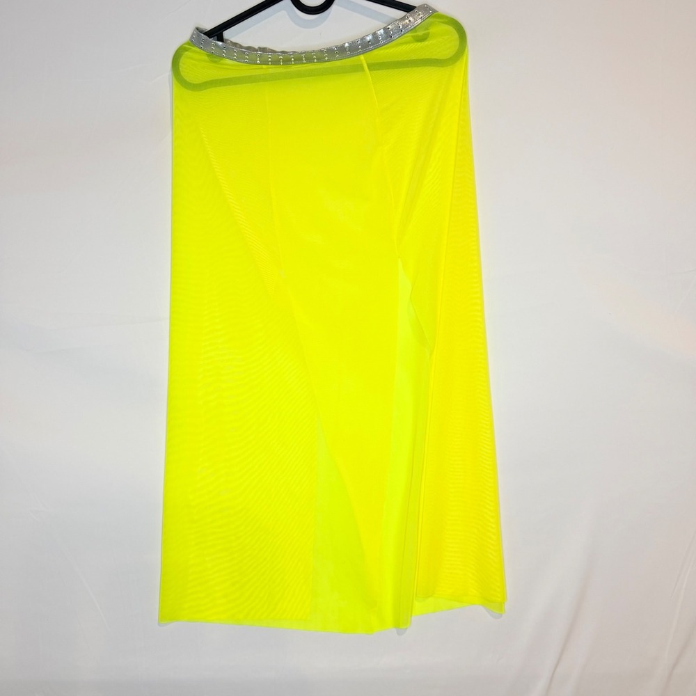 Double Platinum Size Medium Neon Yellow Rhinestone Leo and Skirt Dance Costume - Picture 8 of 10